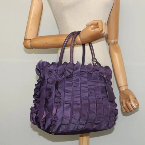 PRADA Hand Bag Nylon Purple Gold Auth - Picture 1 of 15